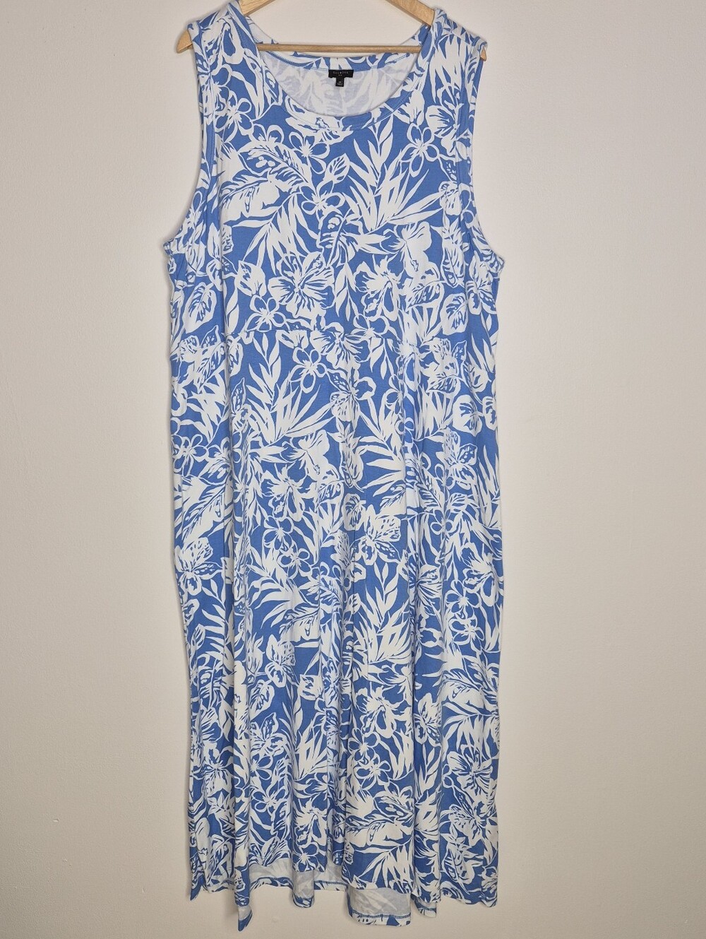 Talbots Plus 3X Maxi Dress Blue White Tropical Floral Cotton Sleeveless